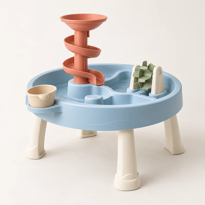 AI-generated unbranded water-table concept; not the actual Little Tikes Spiralin’ Seas Waterpark